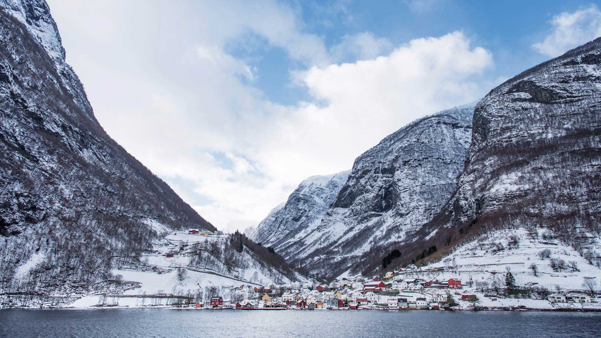 Flåm, Aurlandsfjord in wintertime